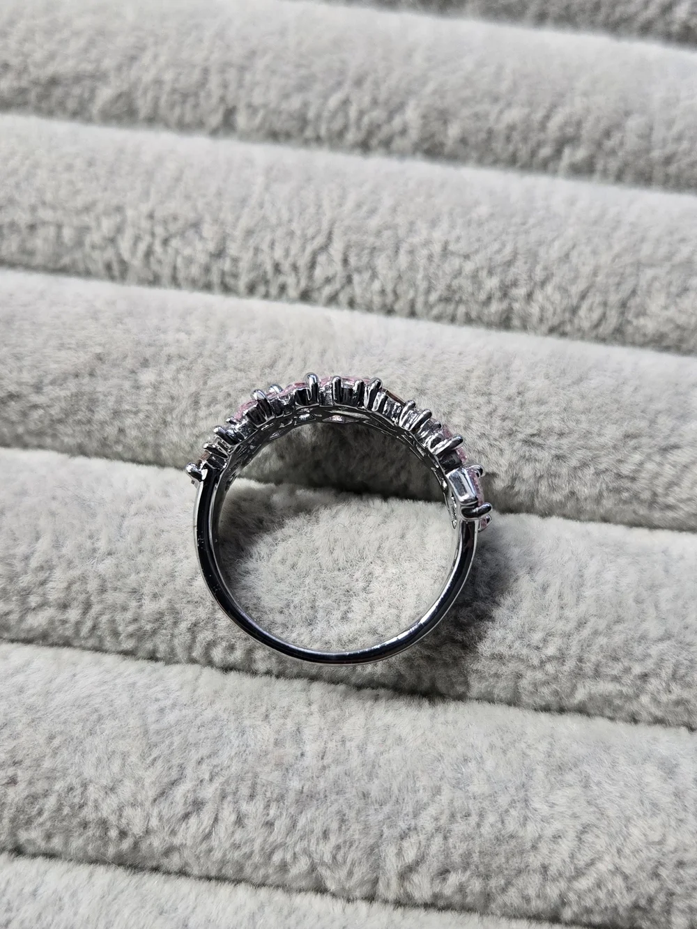Size 8 Rose Quartz Rhodium Plated Eternity Bomb Party Ring